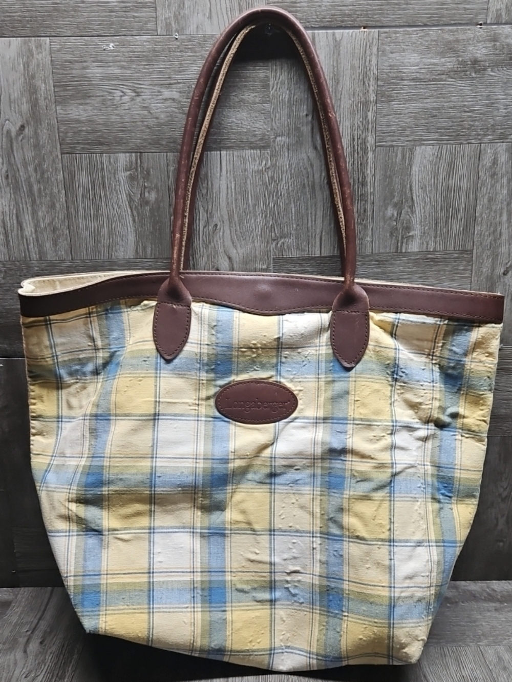 Longaberger Plaid Canvas Tote Bag W/ Double Handles